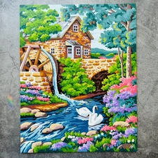 Down By The Old Mill Stream Paint by Number Painting Completed 14x11"