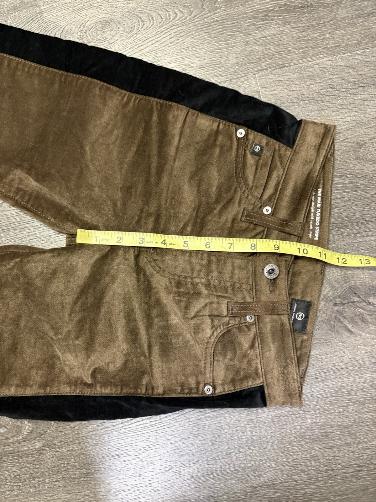 NWT AG Adriano Goldschmied The Mari Tuxedo Stripe Women 26R Pants Brown Velvet thumbnail 12