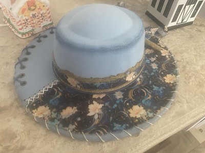 Hand Burned, Hand Painted Wide Brim Fedora Festival Cowgirl, Western Hat