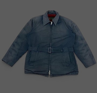 Vintage 60s 70s McGregor Jacket Fur Lined Men's Blue Work Sz 42 Faded Cotton
