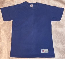 Vintage 80s Russell Athletic Youth Large 100 Cotton Crew Neck T-Shirt Blue