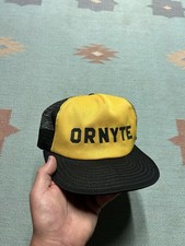 Vintage 80s trucker hat mesh cap Ornyte yellow black 2 tone made in USA AJD