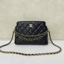 Chanel 24P Black Calfskin Bag Heart Enamel Decoration Chain Shoulder Handbag