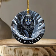 The Yule Cat Ornament, Icelandic Christmas Cat Decor, Gothic Black Cat Orname...