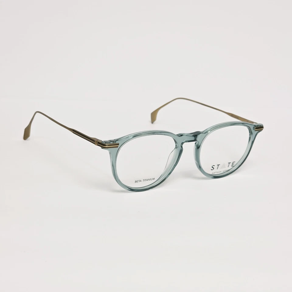 STATE Kyoto Artisan Series Titanium Unisex Round Glasses in Aqua / Gold | 48mm - Image 3 of 4