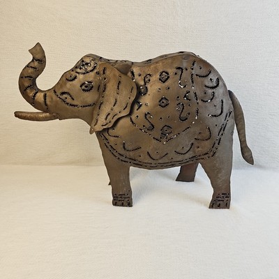 Elephant Iron Tea Light Candle Lantern Tiger Lily Rustic 21'' X 13'' 