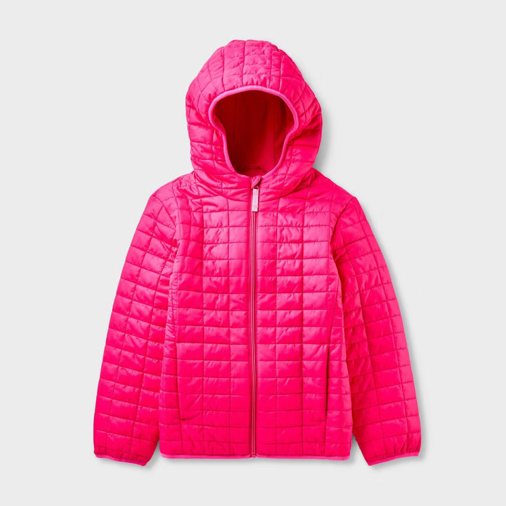 Kids' Hooded Puffer Jacket - Cat & Jack Pink M