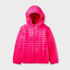 Kids' Hooded Puffer Jacket - Cat & Jack Pink M