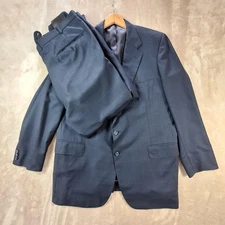 Holland & Sherry Royal Clasico Suit Mens Navy Windowpane Double Vent Made USA