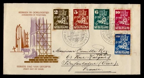 DR WHO 1950 NETHERLANDS FDC CHURCH IN WARTIME CACHET SEMI POST COMBO R25082