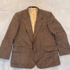 Oscar de la Renta Mens Glen Plaid Blazer Sport Coat Tan Brown 42S Tailored