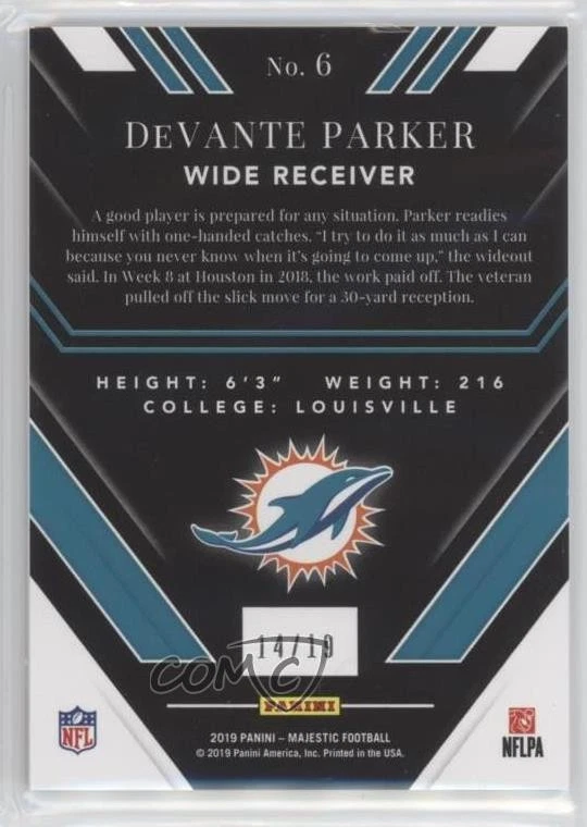 2019 Panini Majestic /19 Devante Parker #6 - Image 2 of 2