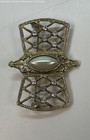 Gold Tone Openwork Icy Faux Pearl Brooch 10.6g — photo 1