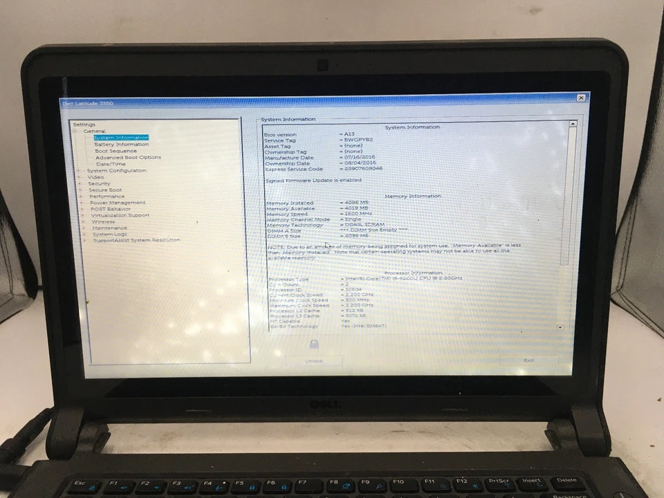 DELL LATITUDE 3350 -BOOTS TO BIOS- INTEL I5 5200U - NO RAM - 13" -READ DESC- BB - Image 2 of 4