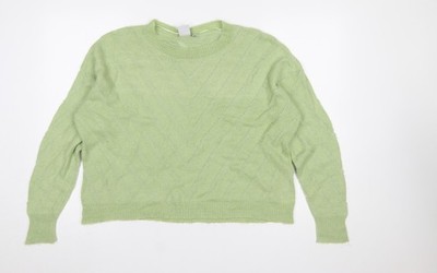 ICHI Damen Pullover Pulli grün Zopfmuster Rundhals Größe L