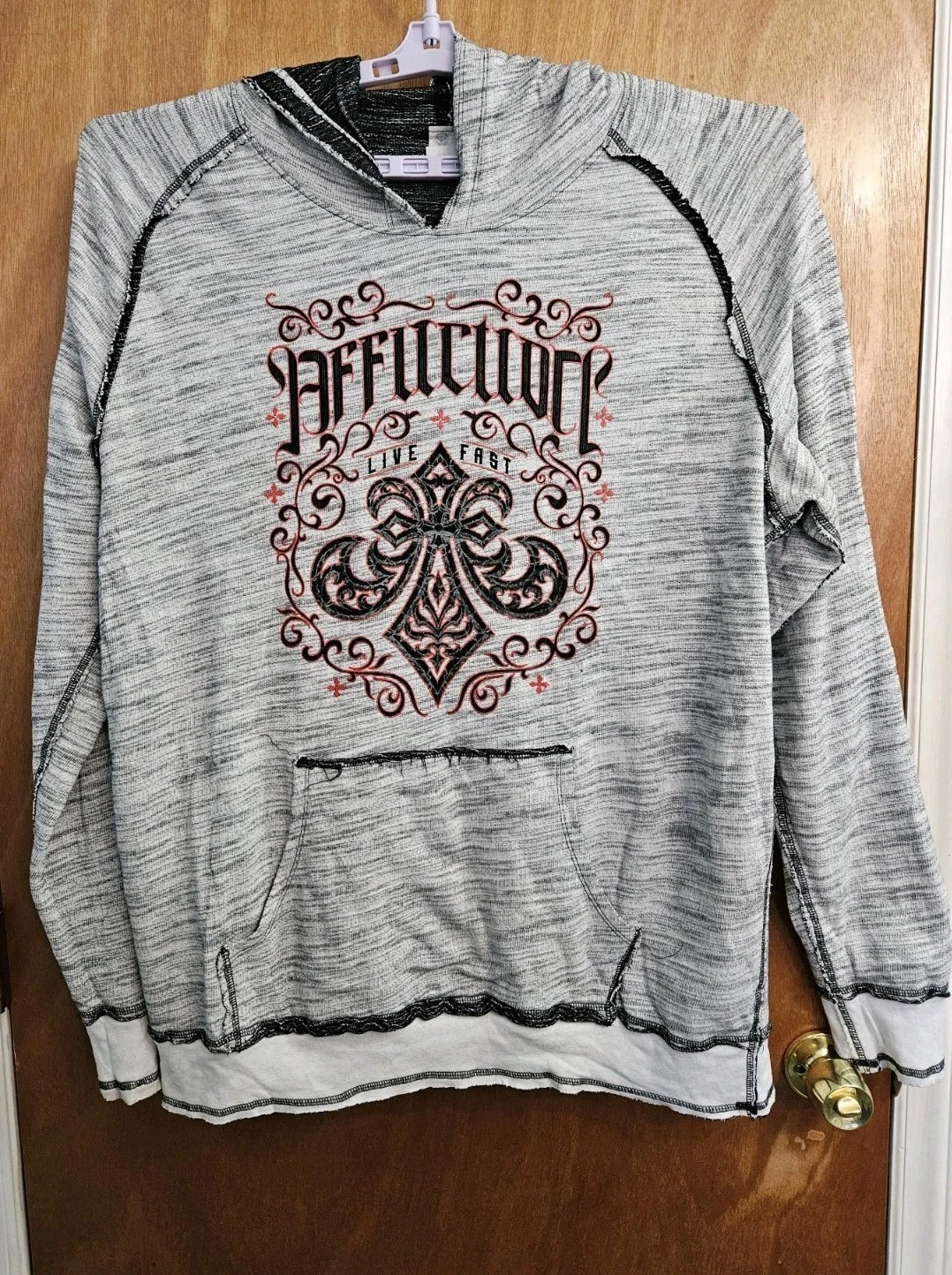 Affliction Mens Thermal Hoodie/Reversable long sleeve 2XL Grunge Biker Goth