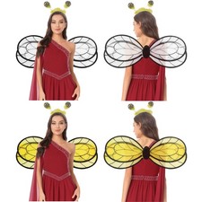 Kids Girls Cute Bee Shaped Wings w/Sequin Hair Hoops Headband for Dress Up Party