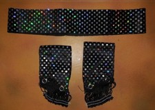 Black Hologram Sequin Western Cowboy Hat Band Fringe Mitts Girls/Ladies
