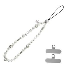 Designed Pearl Beaded Phone Charm, Mobile Phone Wrist Strap, Silver Beads