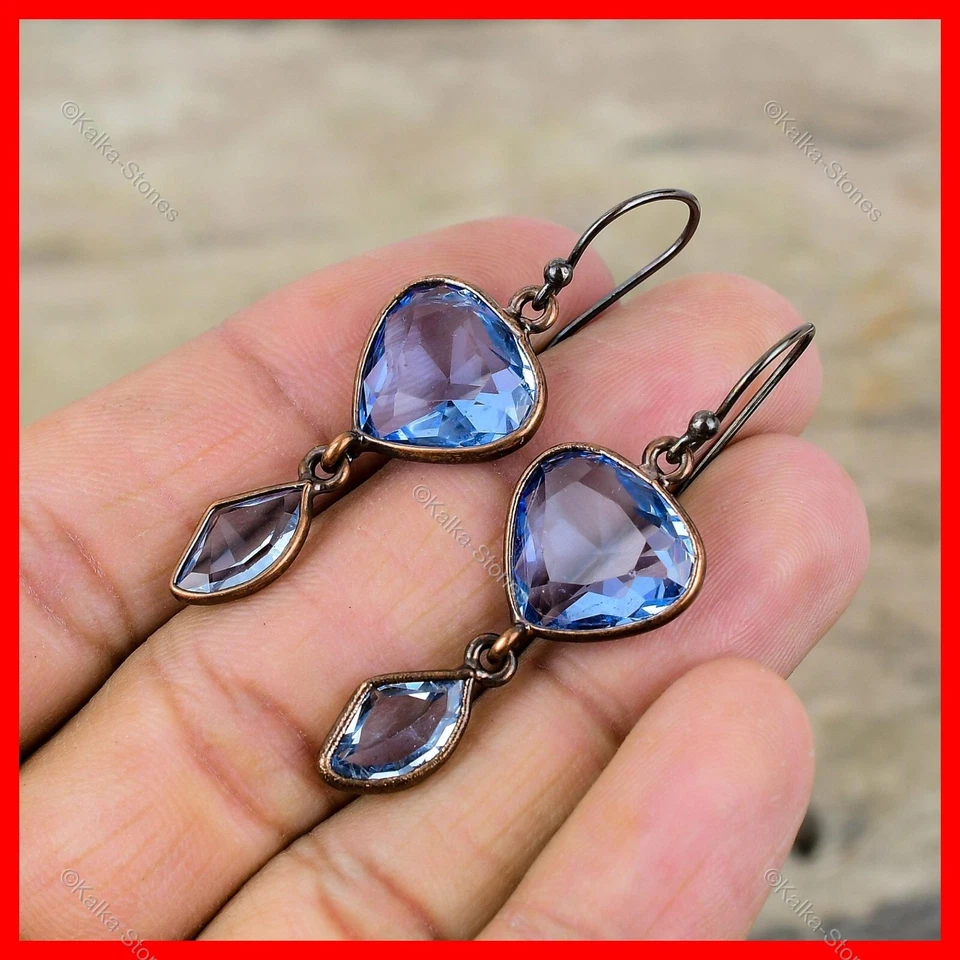 Copper Natural Tanzanite Quartz New Electroformed Dangle Drop Earrings Jewelry - Image 4 of 4