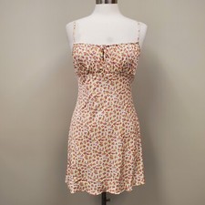 Reformation Tie Neck Mini Dress Sleeveless Floral Yellow Women's Size Medium