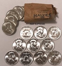 (10) Franklin Half Dollars From OBW Roll Estate CHOICE-GEM Bu Unc 90% Silver