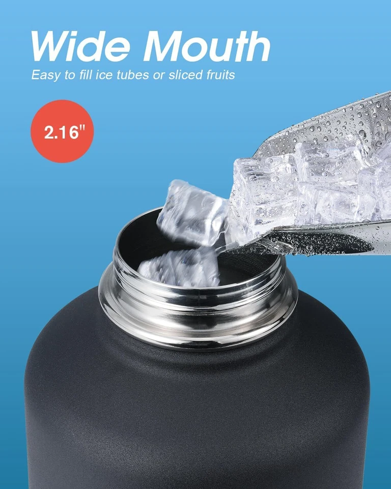 64 oz Water Bottle Insulated with Straw & 3 Lids|Large Metal Stainless Steel Wat - Image 4 of 4