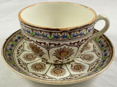 Cyprus Tea Cup & Saucer Antique Brownfield & Sons C-1871 Bohemian Floral