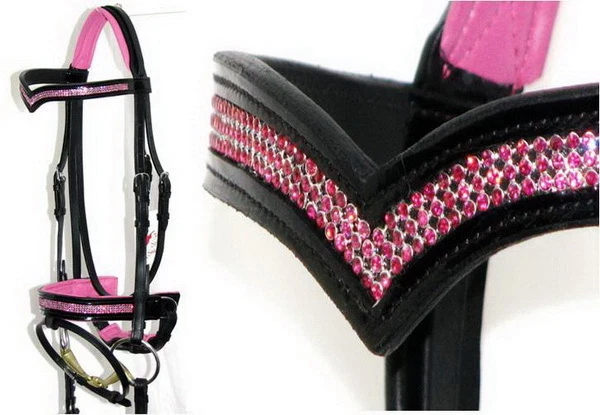 FSS GLISTEN Vee V CRYSTAL FUCHSIA BLING HOT PINK German Comfort PATENT Trense