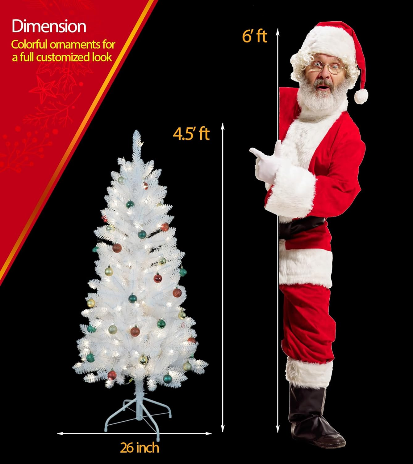 4.5Ft PreLit White Christmas Tree with Lights, Full Artificial Xmas