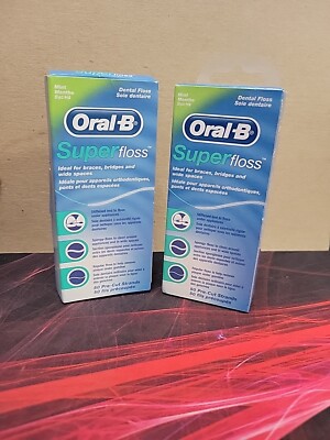 2 pk Oral-B Super Dental Floss 50 Pre-Cut Strands Mint Flavor - Ideal for Braces
