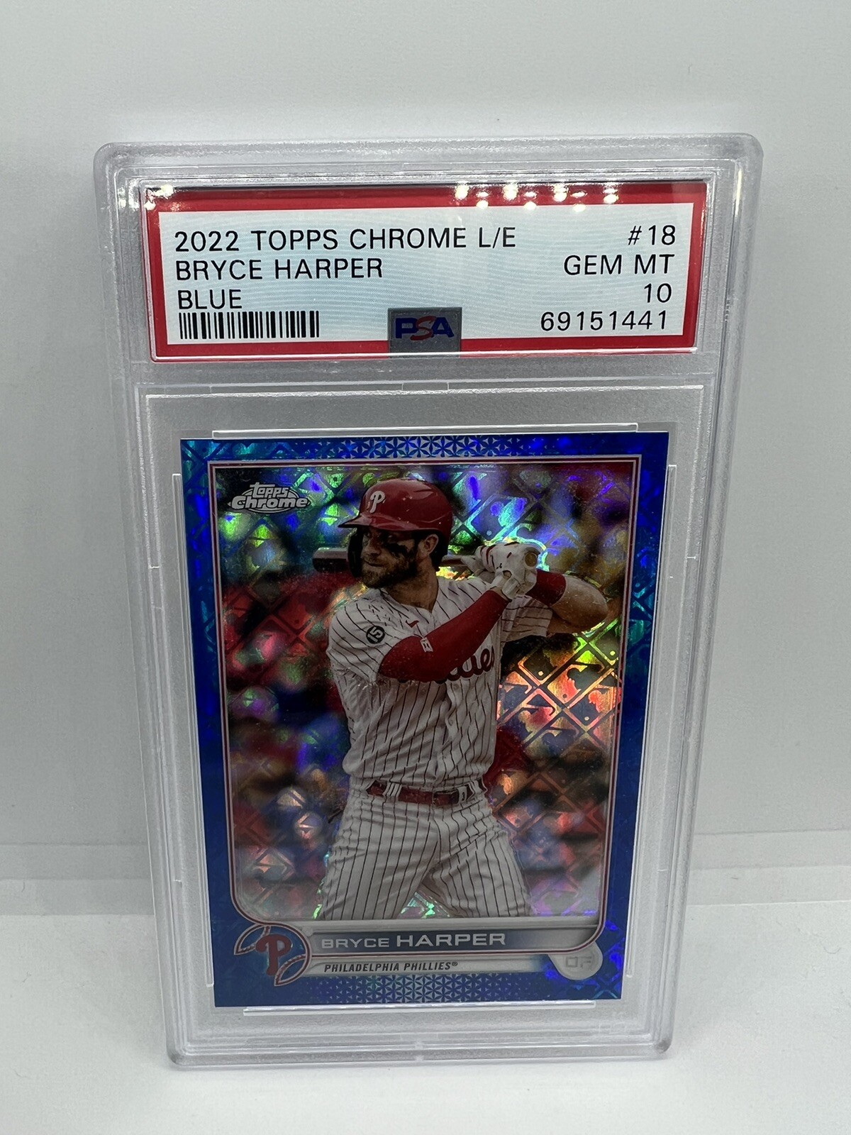 2022 Topps Chrome Logofractor Bryce Harper /150 Blue Refractor PSA 10