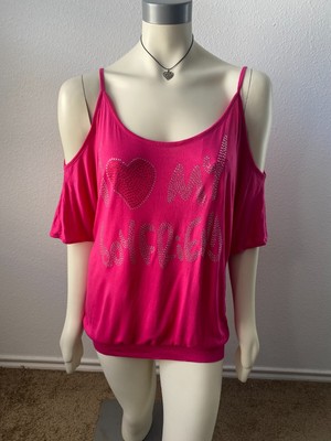 Desiree pink Rhinestone I love my boyfriend spaguetti straps top size XL New