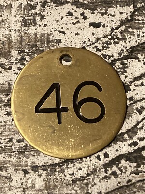Vintage Number 46 Tag Brass Metal Fob Industrial Keychain Numbered Tag ...