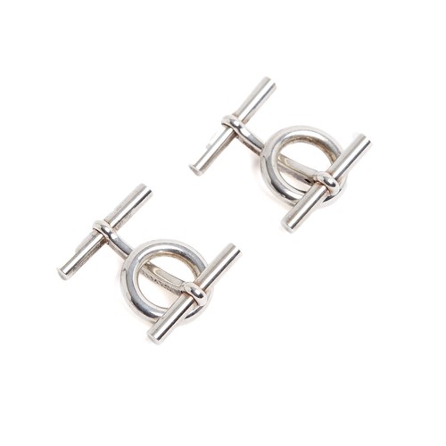 Boutons De Manchette HERMÈS Vintage En Argent Sterling 925 - Modèle Logo, Fabriqué En France