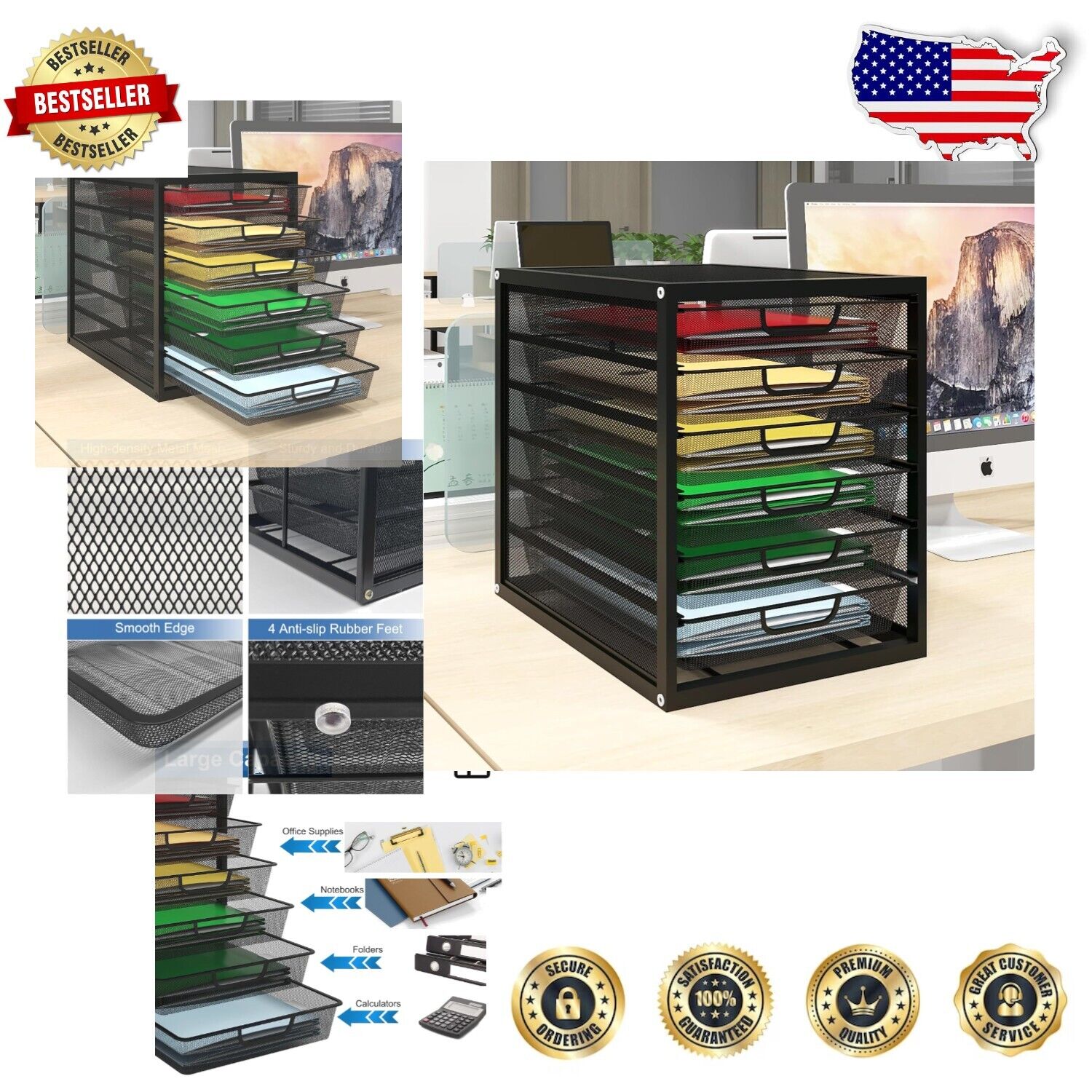S L1600 Rust-Resistant Mesh Desk Organizer With 6 Drawers For Home Office Essentials