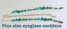 PLUS SIZE BLUE GLASS CRYSTAL BEAD Eyeglass Holder Necklace Chain Custom 39" /-