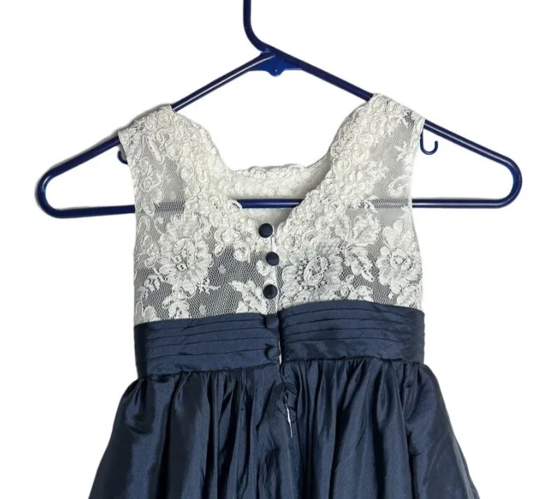 Lanting Bride Girls Dress Navy White Lace Special Occasion Dress Sash Size 4 EUC - Image 4 of 4