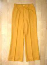 Vtg 60s 70s Aileen Gold Polyester Knit High Waist Mom Pants Wide Flare Leg 12