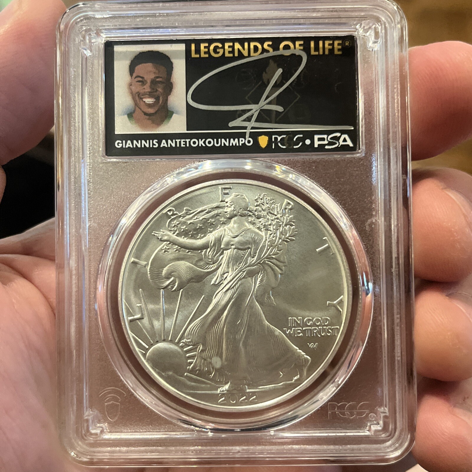 2022 Giannis Antetokounmpo PSA Auto PCGS MS 70 Silver Eagle 
