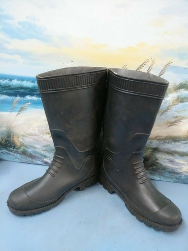 Pariis womens black Rubber Equestrian Rain Boots Black Knee Boot size 11 275 - Picture 4 of 10
