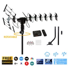 200 Mile Outdoor Digital TV Antenna Amplified + Length 34" Pole + Kit - 2025 Ver