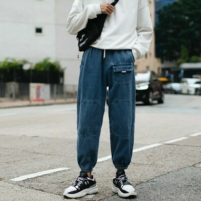 Men Denim Harem Pants Casual Trousers Japanese Jeans Cargo Men Denim Harem Pants Casual Trousers Japanese Jeans Cargo