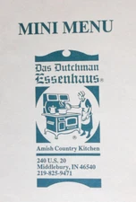 Das Dutchman Essenhaus Amish Country Kitchen Mini Menu  Middlebury Indiana