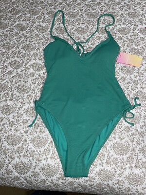 Stoney Clover Lane Deep V -Neck Textured Piece Green Swim Suit Target NWT Large