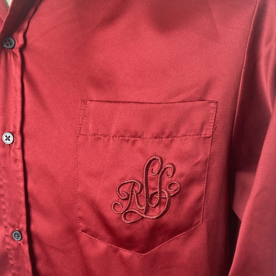 Ralph Lauren Womens Night Gown Shirt Maroon M Pajamas PJ Button Embroided Logo - Image 3 of 4