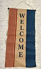 Burlap Red Blue Patriotic 4th July Home Decor Wall Hanging Welcome Sign