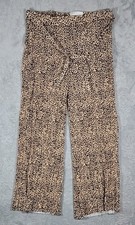 Serra Ladies Pleated Leopard Print Pants Size Large Tan Brown Wide Leg NWT