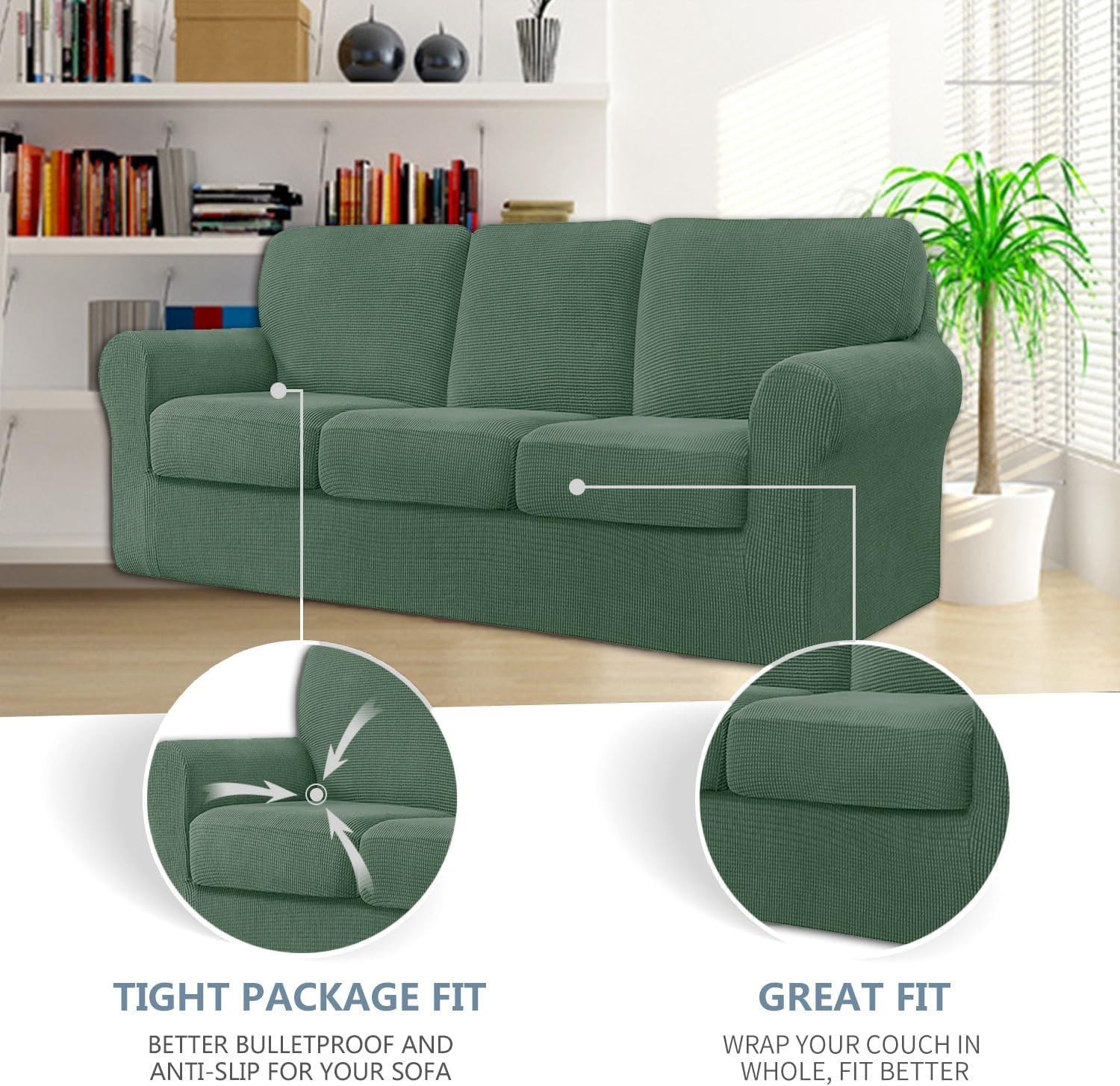 7 Piece Stretch Sofa Covers for 1Base Cover 3 Cushion Couch Cover and 3 Backr...