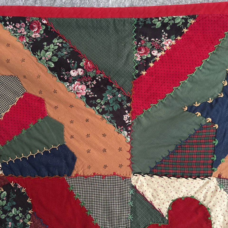 Rare VTG House Of Hatten Colorful Crazy Quilt Blanket Country Christmas 58”x58” - Image 3 of 4
